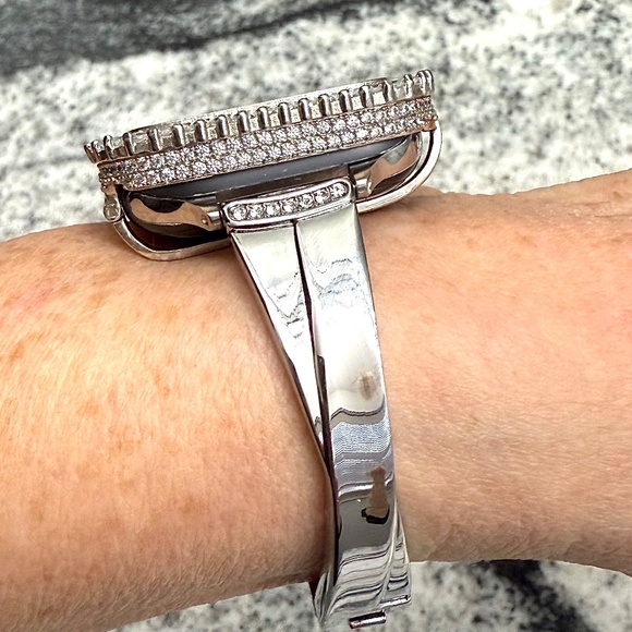 2 pc Apple Watch set white gold lab diamond case and crystal band classy bling - Picture 8 of 11